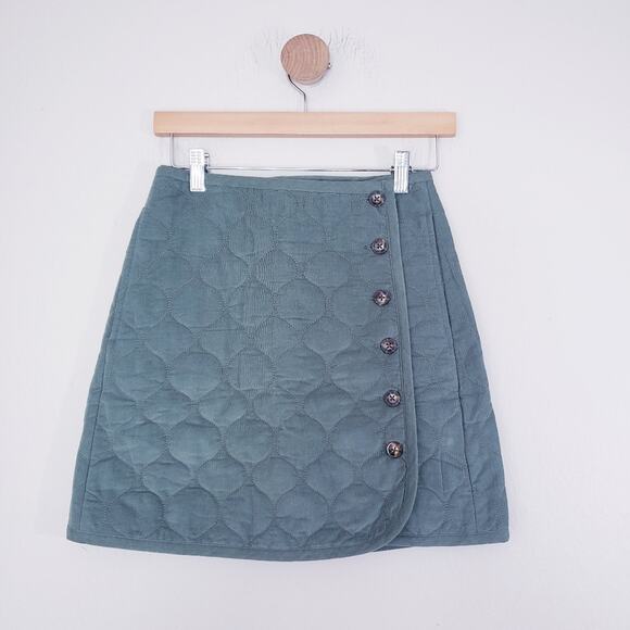 NEW Madewell Button Corduroy Quilted Green Above The Knee Skirt - Picture 1 of 9